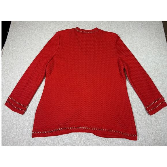 Misook Women Size Large Orange Zip Front Gold Chain Metal Glam Corpcore Cardigan - Picture 2 of 9